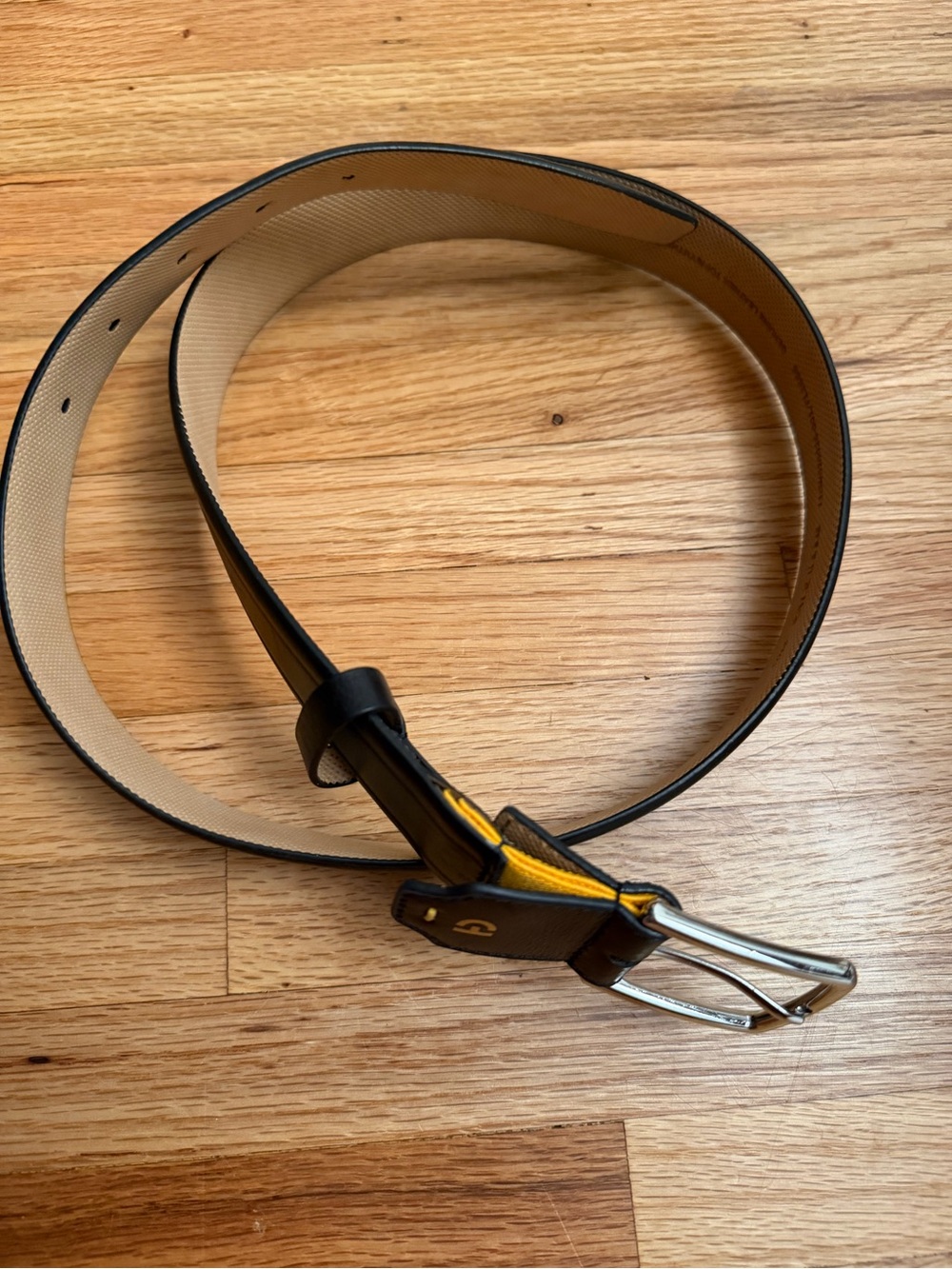 Cole Haan Black Leather Belt with Tan Interior - Size 34